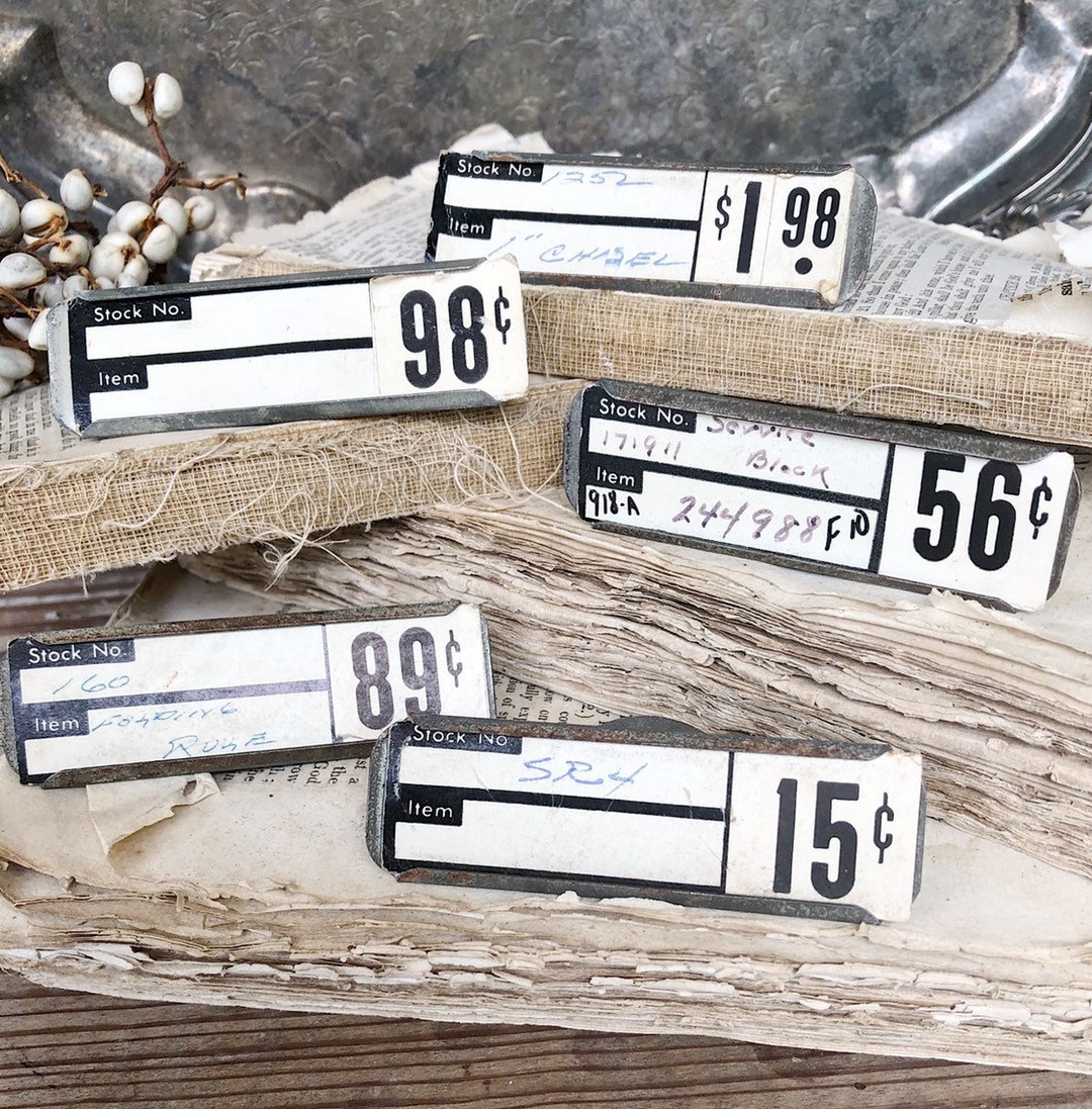 Vintage Metal Price Tag Holder Mercantile Shelf Clip Numbers BLACK and WHITE Industrial Store