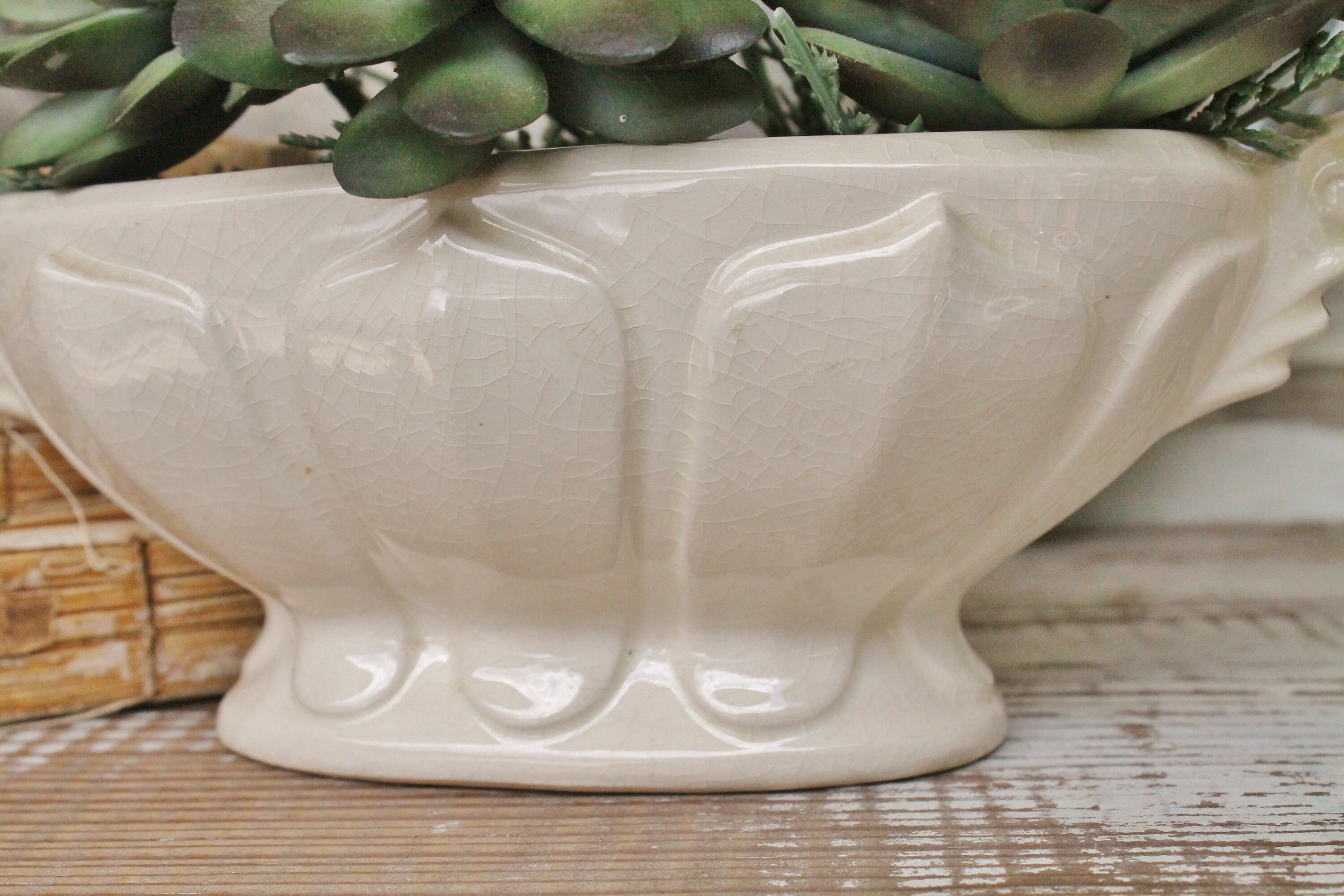 Vintage Footed Compote Tureen Bowl Pottery Cream White Farmhouse Decor Fixer Upper Decor