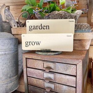 GARDEN Flash Cards LARGE Vintage Inspired Word Flashcard SET Of 8 Farmhouse Decor Spring Bloom Grow Flower Seeds image 1