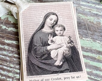 Gift Tags Mother Of Our Creator PRAY FOR US Jesus  Farmhouse Decor French Prayer Card Religious Christmas Christian Catholic