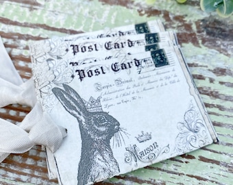 EASTER Vintage Gift Tags Post Card Rabbit Bunny Crown French Farmhouse Decor Card  Shabby SET OF 8