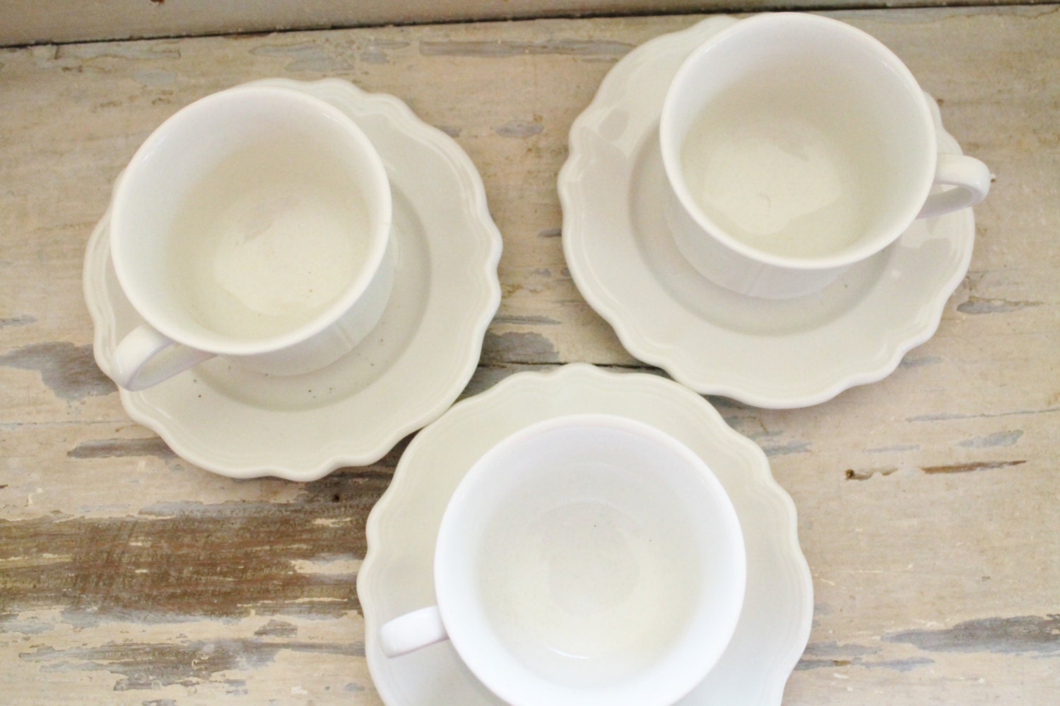 Antique White Ironstone Cups Saucers Scallop RED CLIFF China Tea Coffee