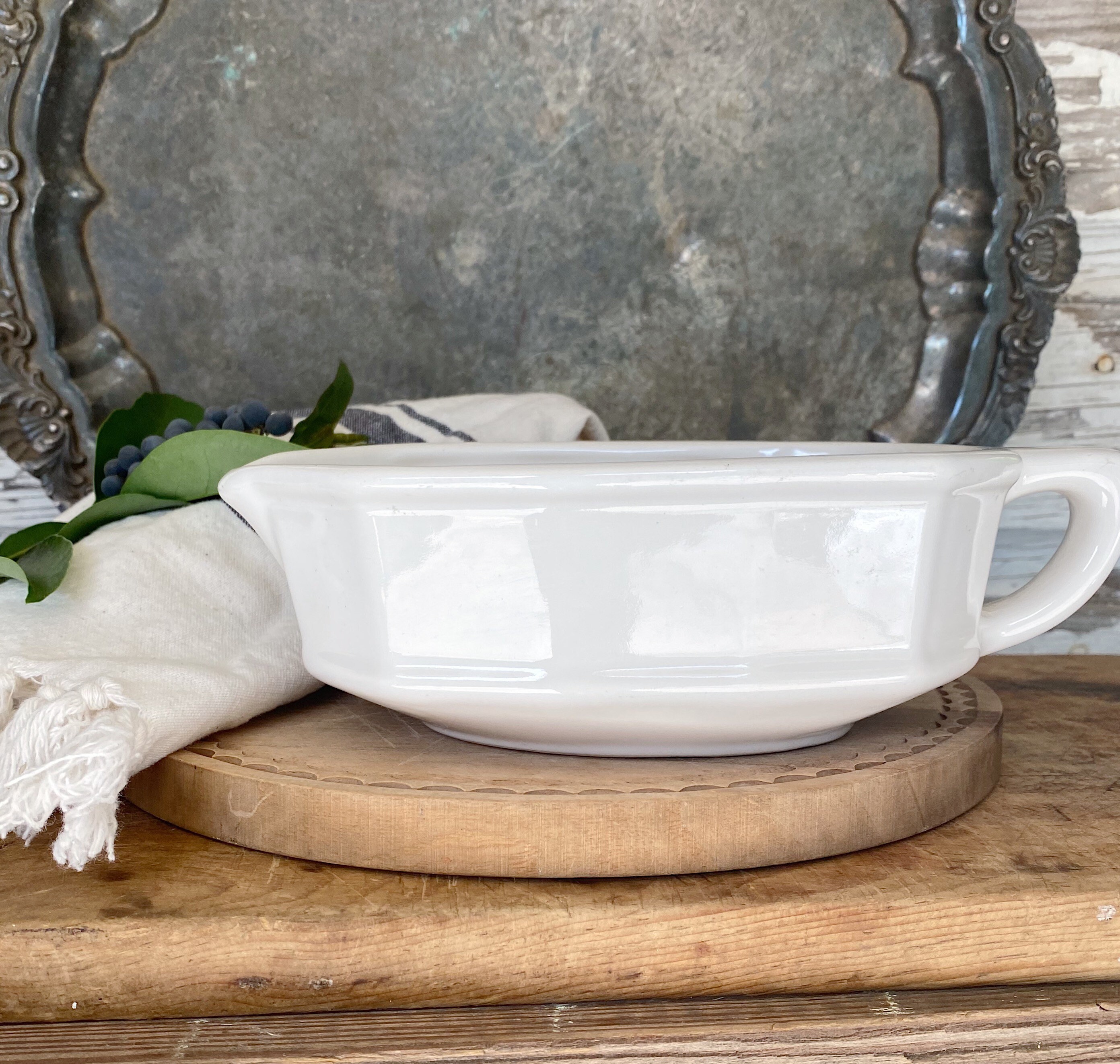 Vintage White Ironstone Gravy Boat Pfaltzgraff Farmhouse Decor Fixer
