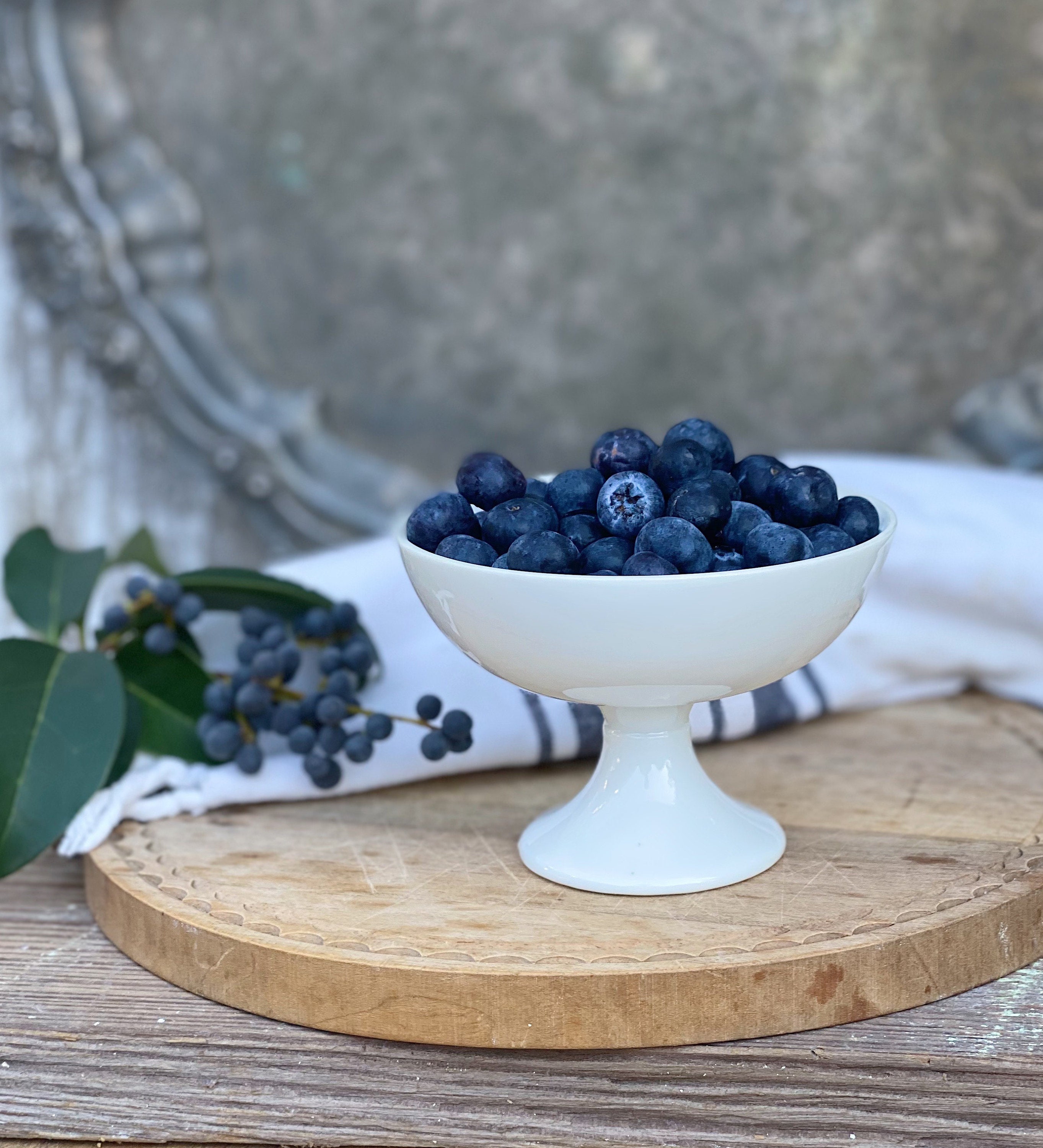 Vintage White Ironstone Compote Pedestal Bowl Container Farmhouse Decor