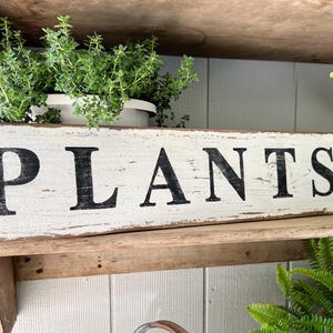 PLANTS Sign Salvage Barn Wood Farmhouse Decor Reclaimed White Chippy Paint French Country Architectural  Painted Rustic Wall Sign