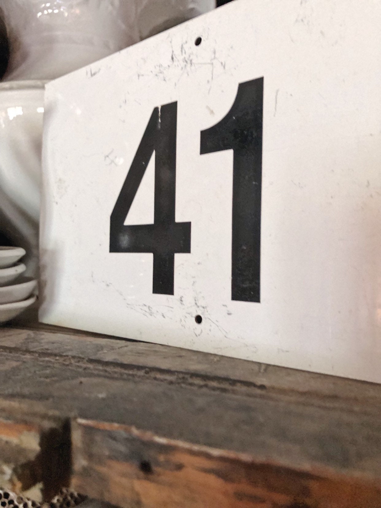 Vintage Metal Number Sign Chippy White Farmhouse Decor Industrial