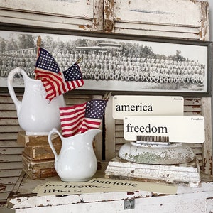 AMERICA Flash Cards LARGE Vintage Inspired Word Flashcard SET Of 8 Americana Farmhouse Patriotic Freedom Independence July 4th Americana image 3