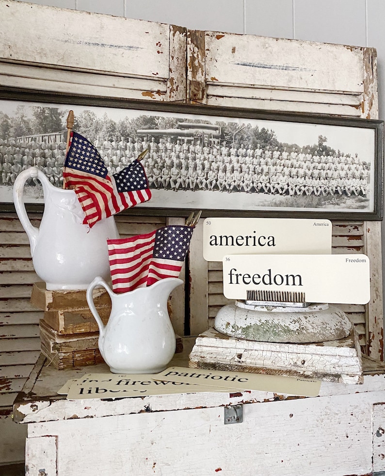 AMERICA Flash Cards LARGE Vintage Inspired Word Flashcard SET Of 8 Americana Farmhouse Patriotic Freedom Independence July 4th Americana image 3