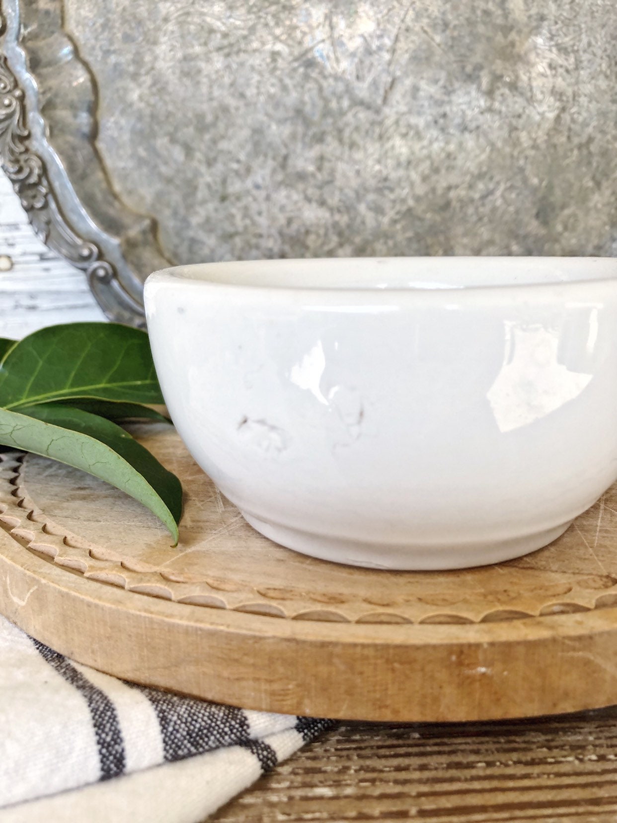 Antique White Ironstone Bowl Footed Apothecary Compote Bowl Farmhouse