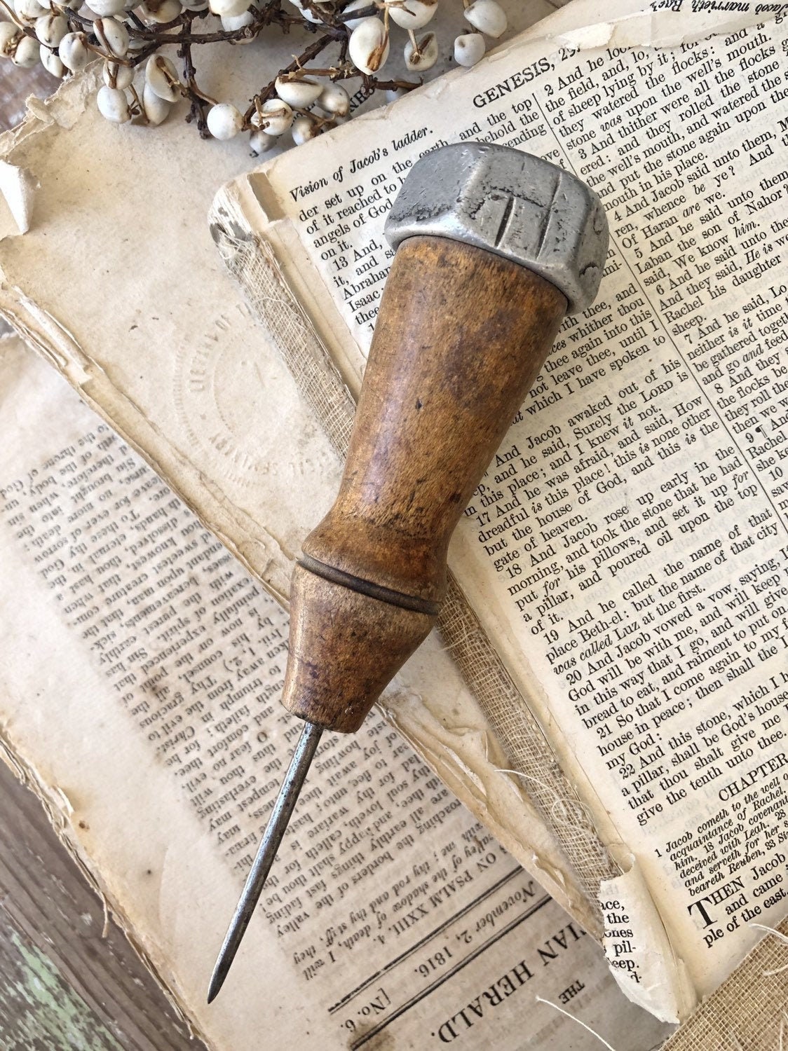 Vintage Awl Tool Wood Handle Farmhouse Decor Fixer Upper Decor