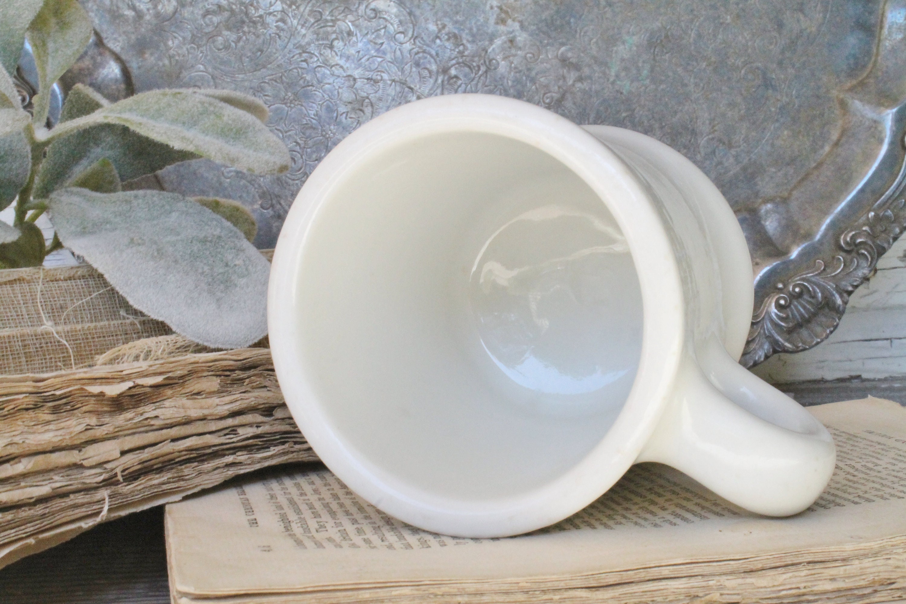 Vintage White Ironstone Shaving Mug Cup French Farmhouse Country Chic HALL