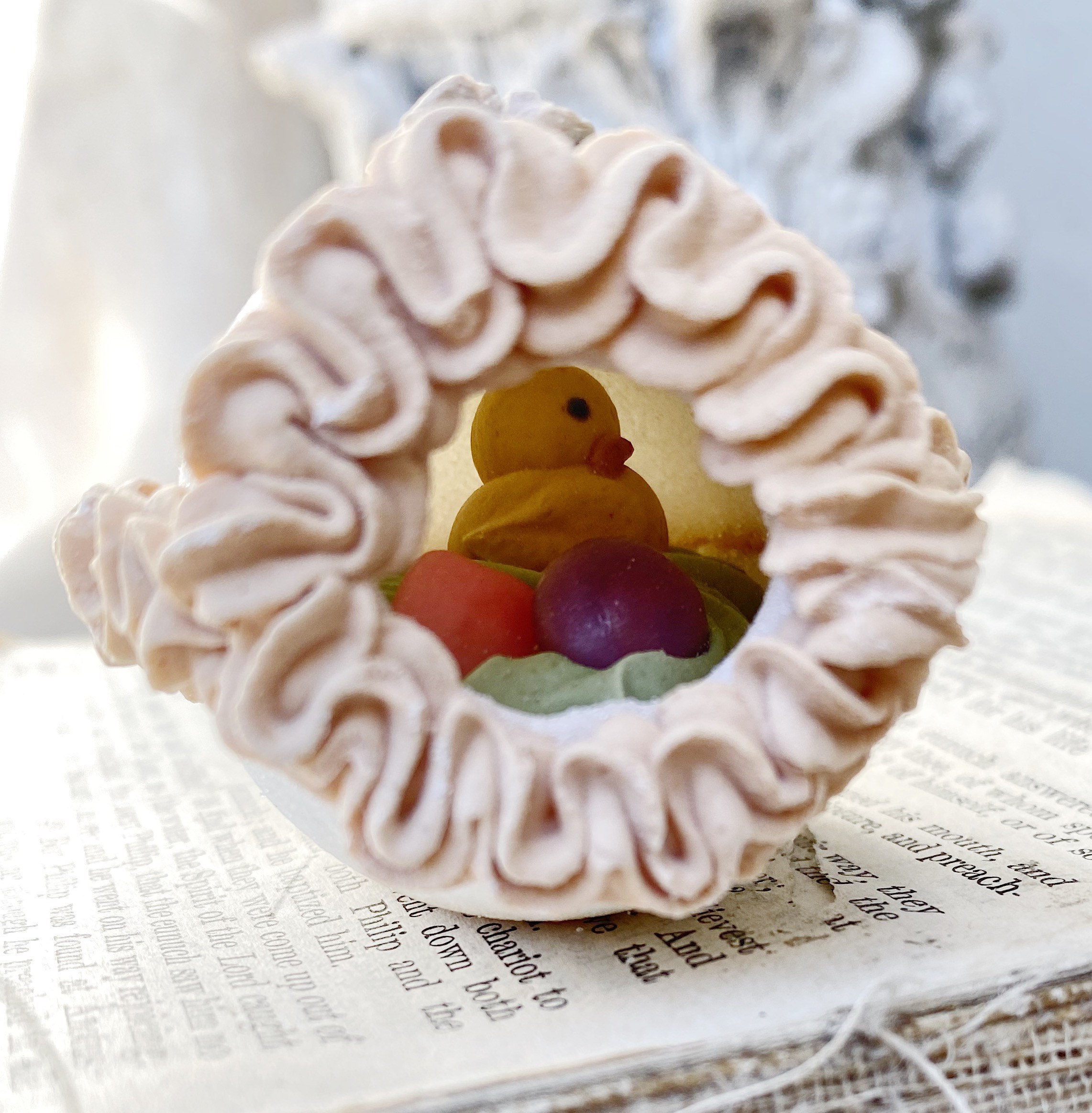 Vintage Sugar Egg Diorama EASTER Decor Farmhouse Spring Garden Decor