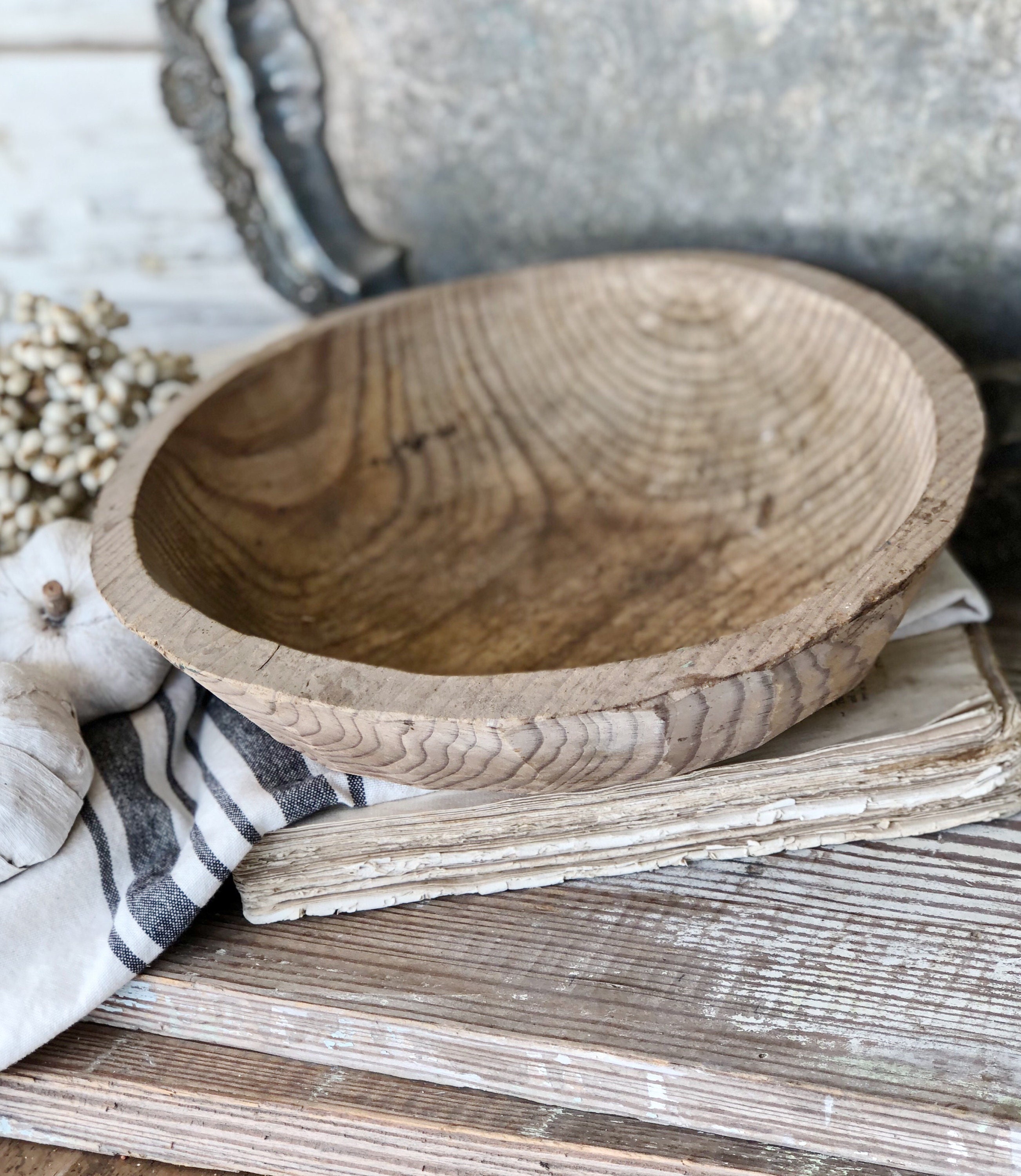 Antique Wood Dough Bowl French Farmhouse Decor Fixer Upper Decor