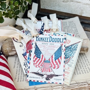 PATRIOTIC NOTEN Buchumschlag Vintage Geschenkanhänger Americana Bauernhaus Dekor Kartenset usa Flagge Vierter Juli