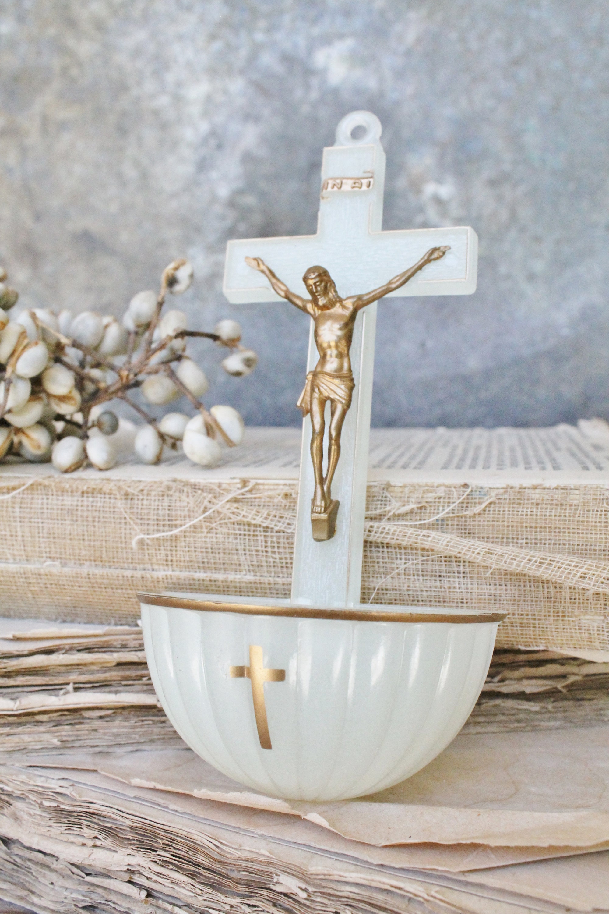 Vintage Holy Water Vessel JESUS Christ