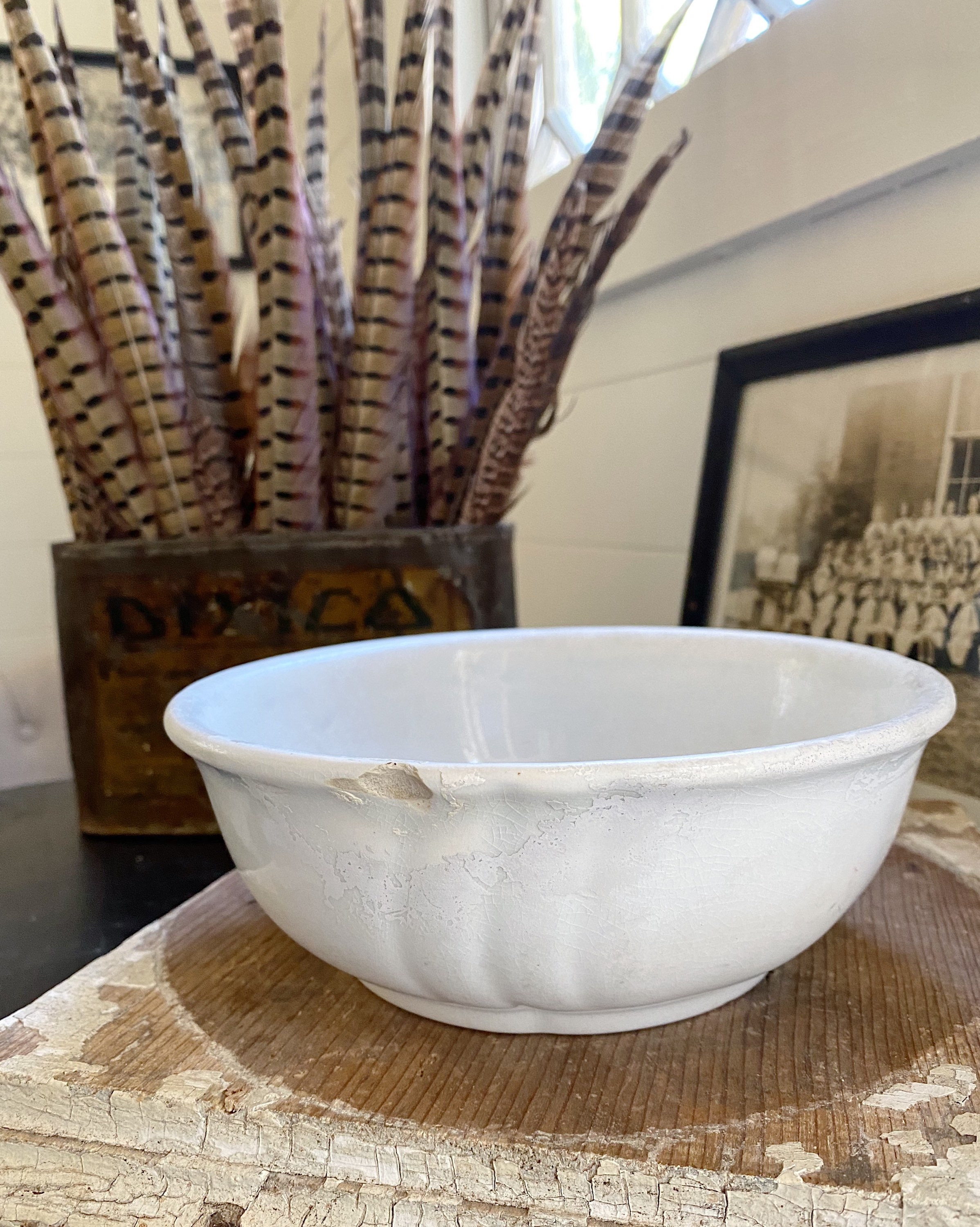 Antique White Ironstone Bowl Lady Finger Scallop Footed Royal Ironstone