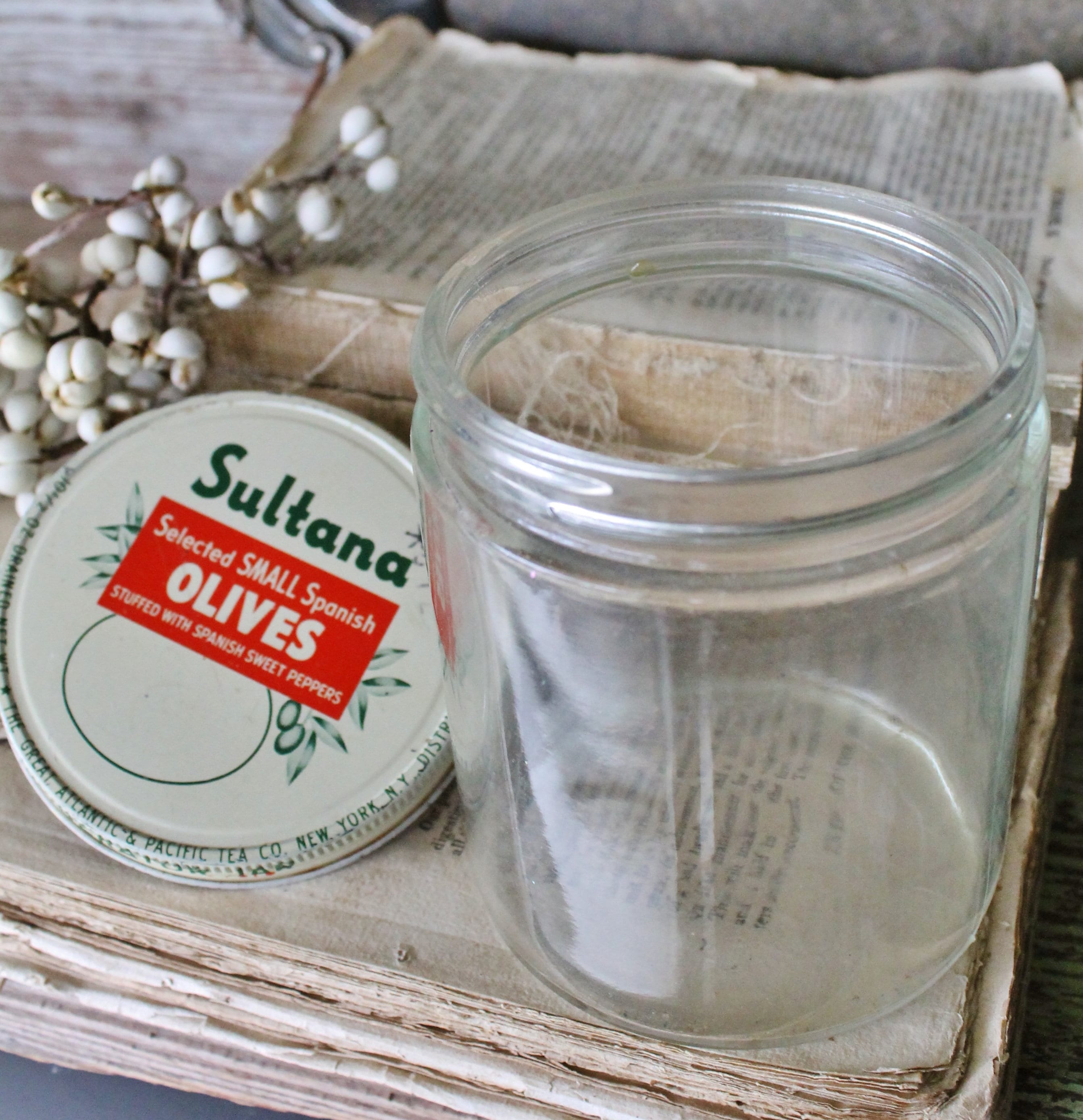 Vintage OLIVES Glass Jar with Lid SULTANA Spanish Olives Container