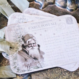 KERSTMAN kerstcadeaukaartjes Vintage oude kerstman BRIEFKAART Boerderij decorkaart Franse shabby cadeaupapier Kerstman