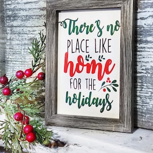 Christmas Sign There’s No Place Like HOME For The Holidays Frame Farmhouse Christmas Decor Barn Wood Rustic Primitive Red Green