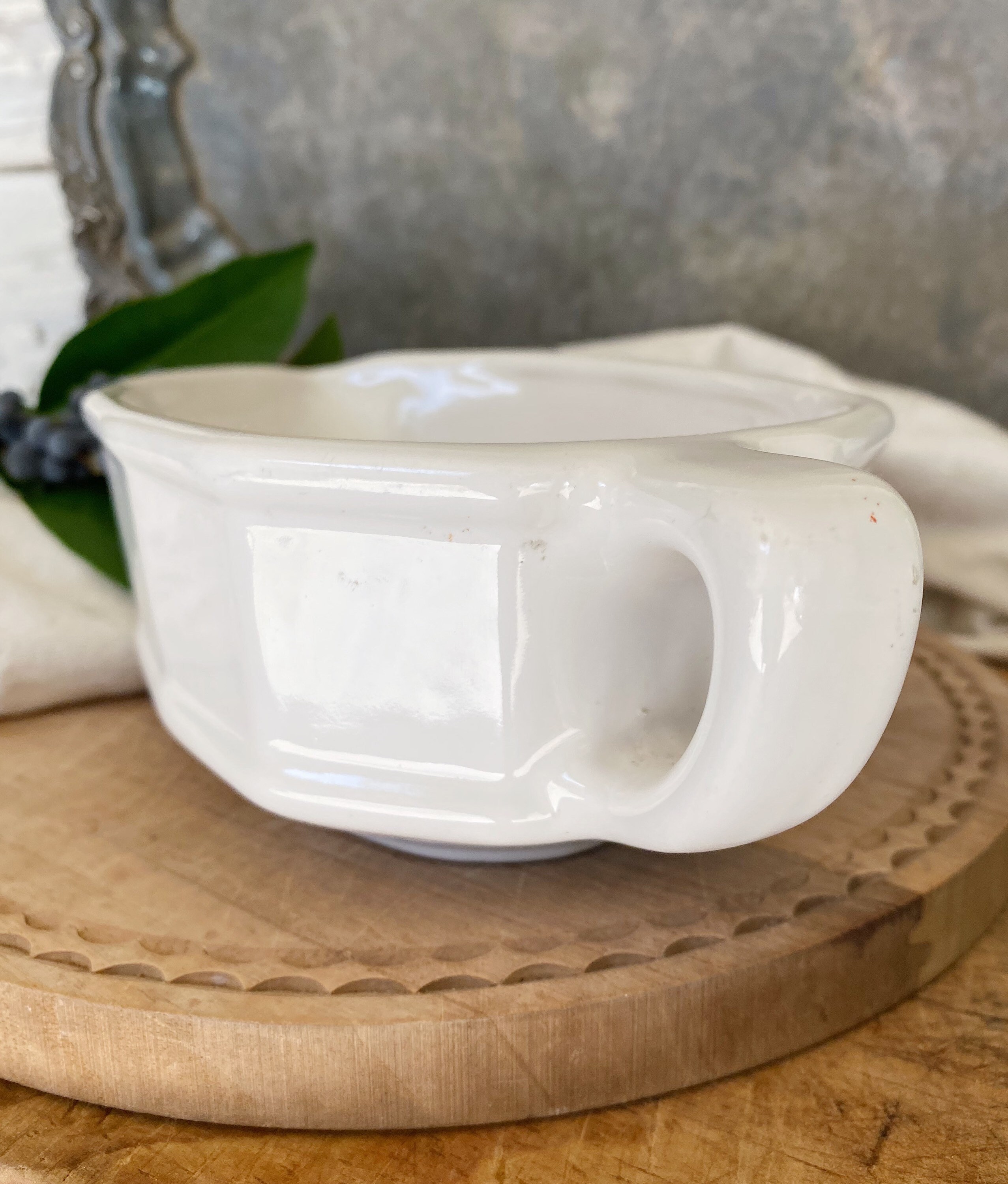 Vintage White Ironstone Gravy Boat Pfaltzgraff Farmhouse Decor Fixer