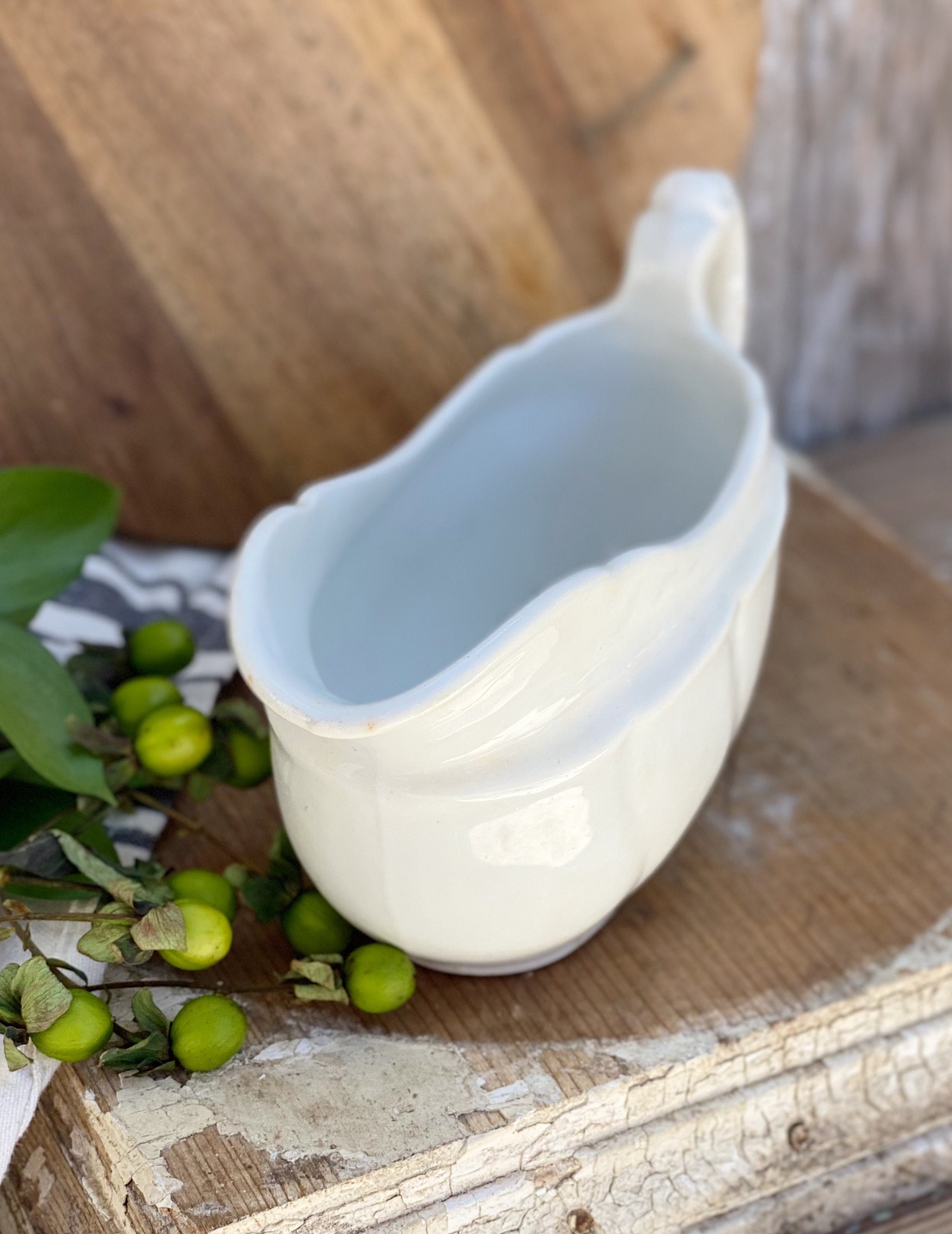 Antique White Ironstone Gravy Boat STONIER ENGLAND Farmhouse