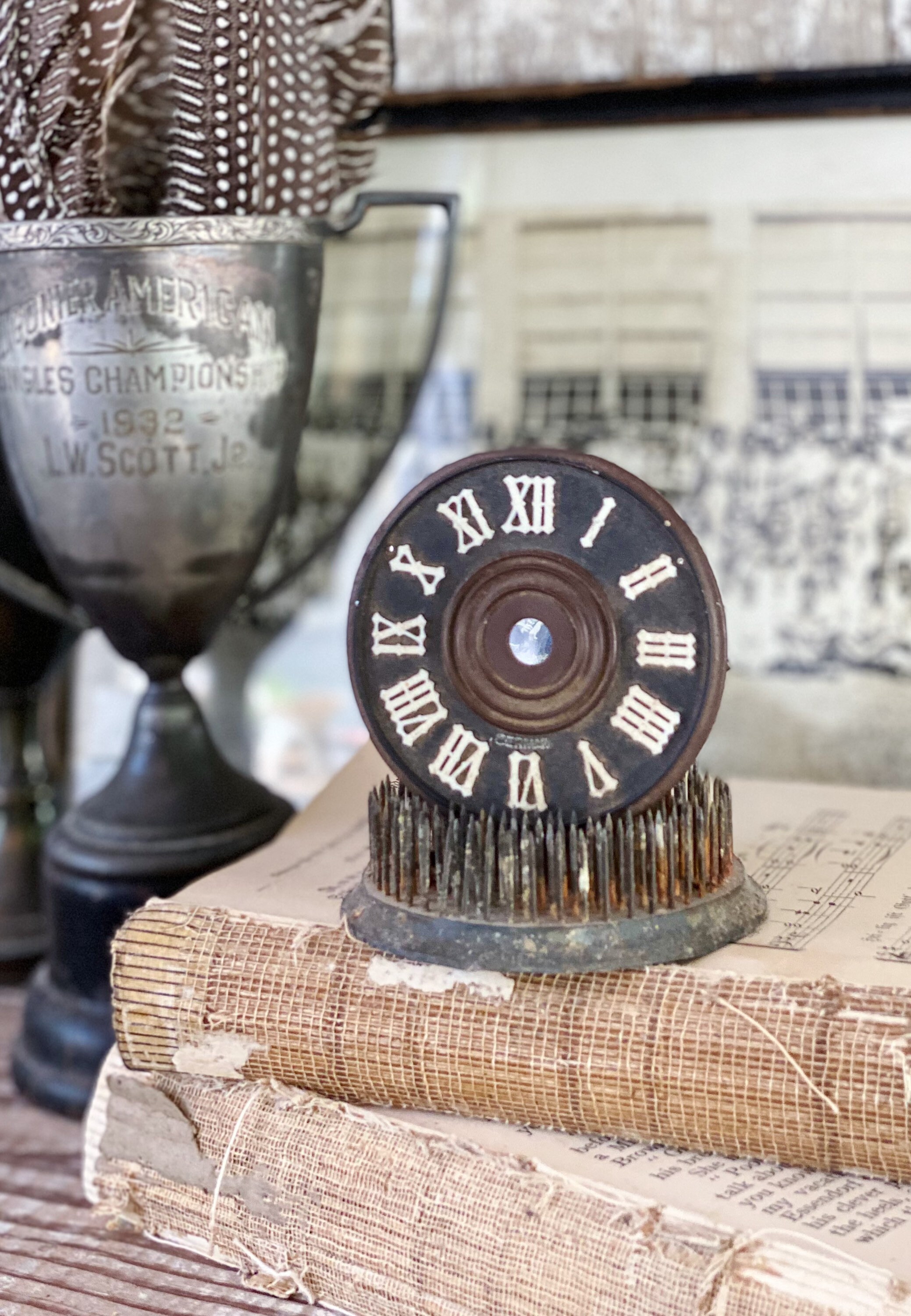 Antique Metal Clock Face Dial Farmhouse Decor Industrial Salvage GERMAN