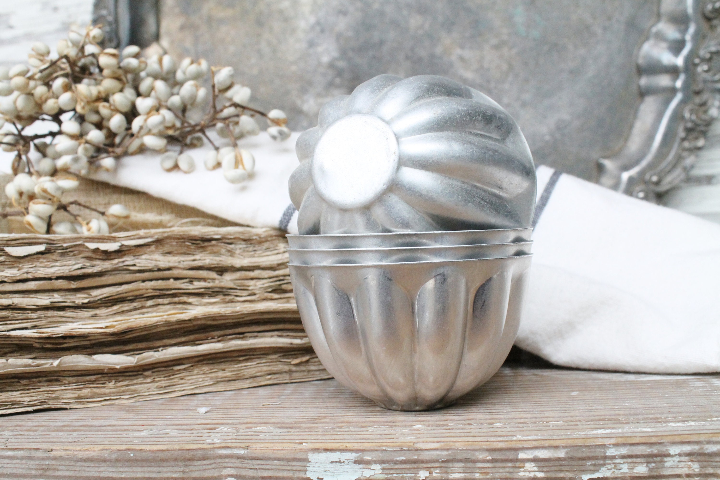 Vintage Aluminum Molds Fluted Cups Farmhouse Decor Fixer Upper Decor