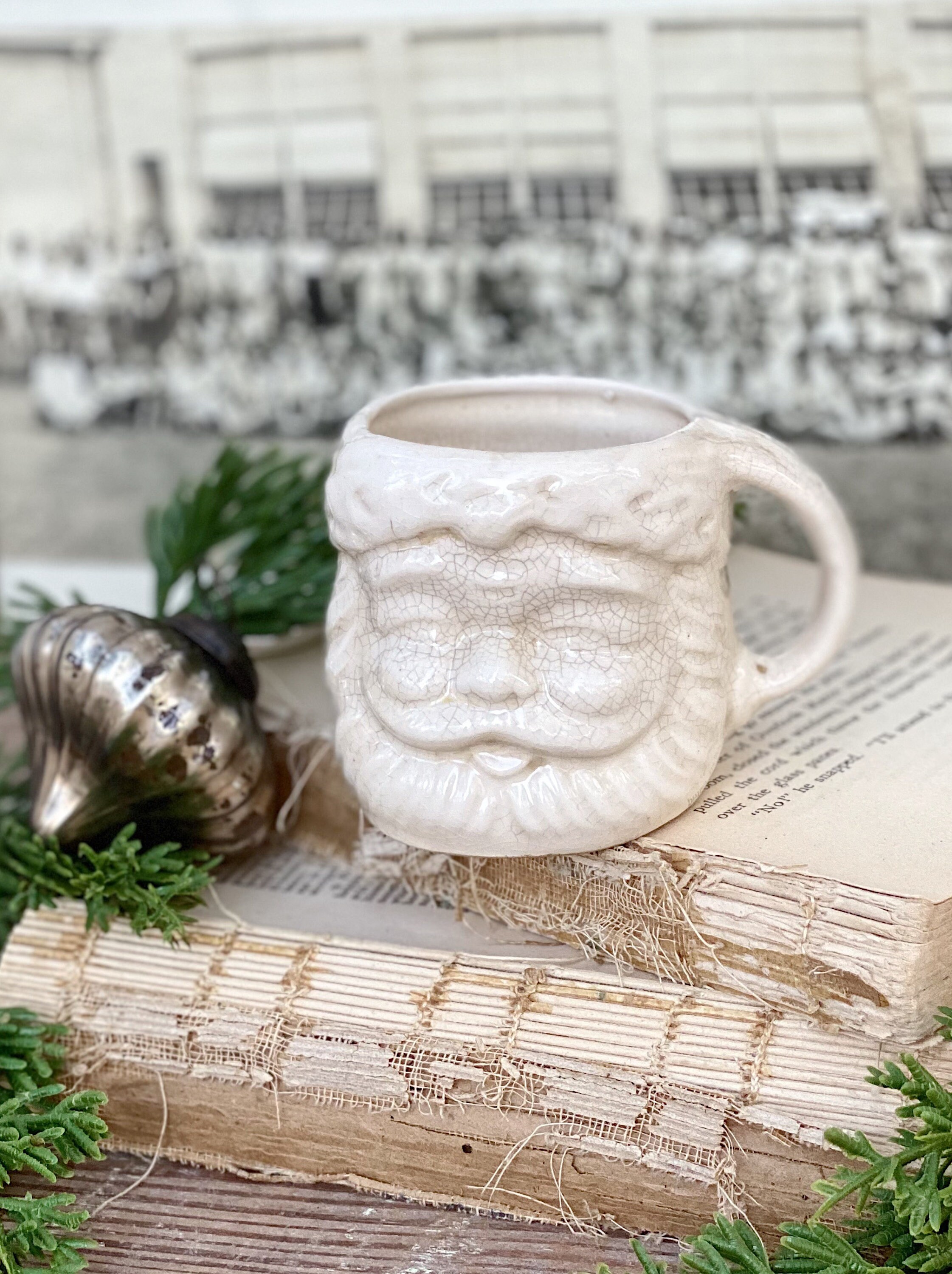 Vintage Ironstone Santa Claus Cup Mug FULL SIZE Creamy White Santa Hand