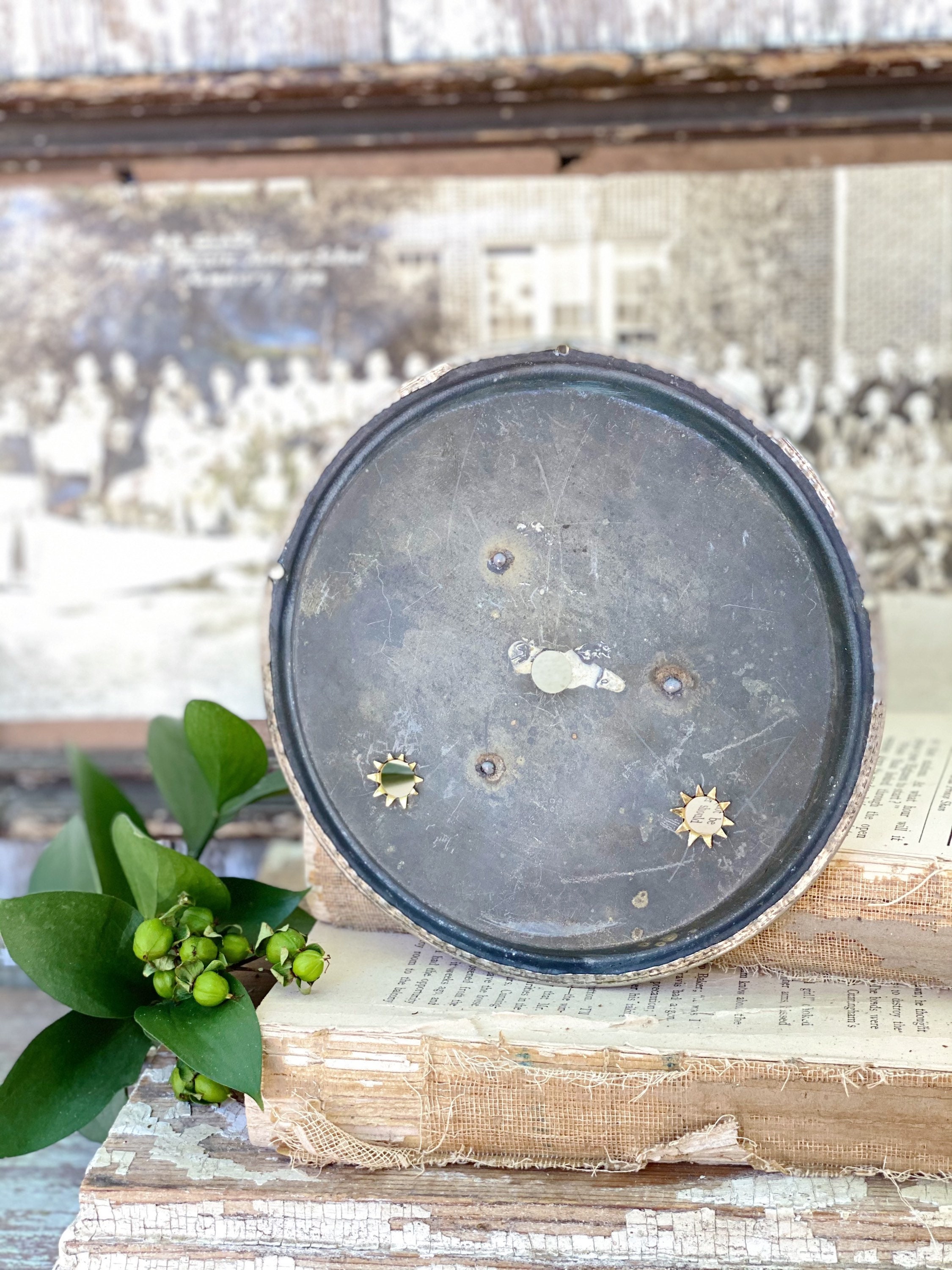 Antique Metal Clock Face Dial Farmhouse Decor Industrial Salvage Fixer