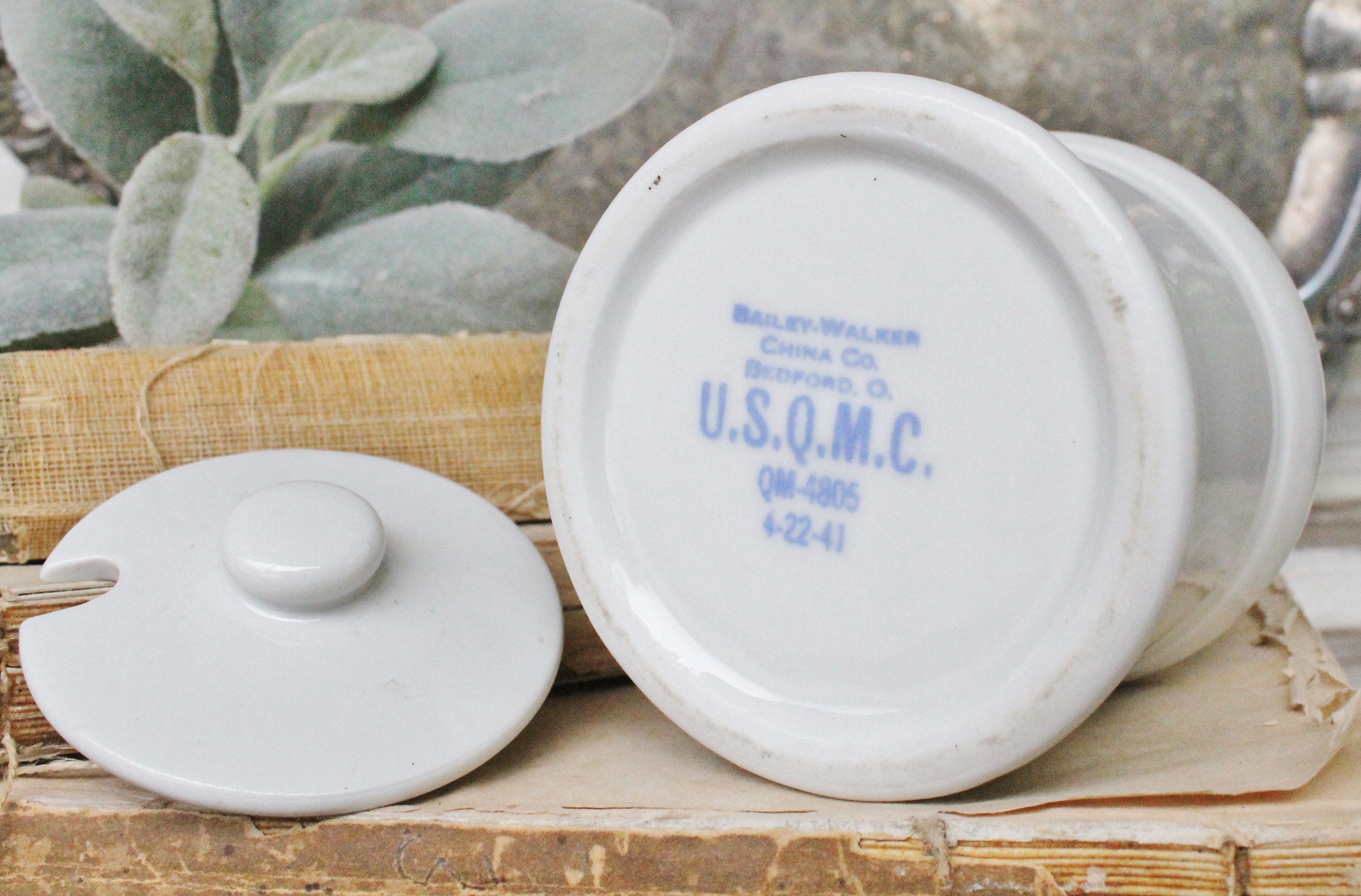 Antique Ironstone Mustard Crock Jar Pot Caviar Pot Jar Bowl BAILEY