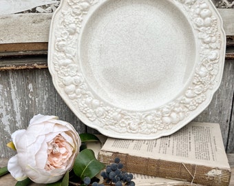 Antique Creamy White Ironstone Scallop Plate Crown Ducal FLORENTINE  Farmhouse Decor Dinner