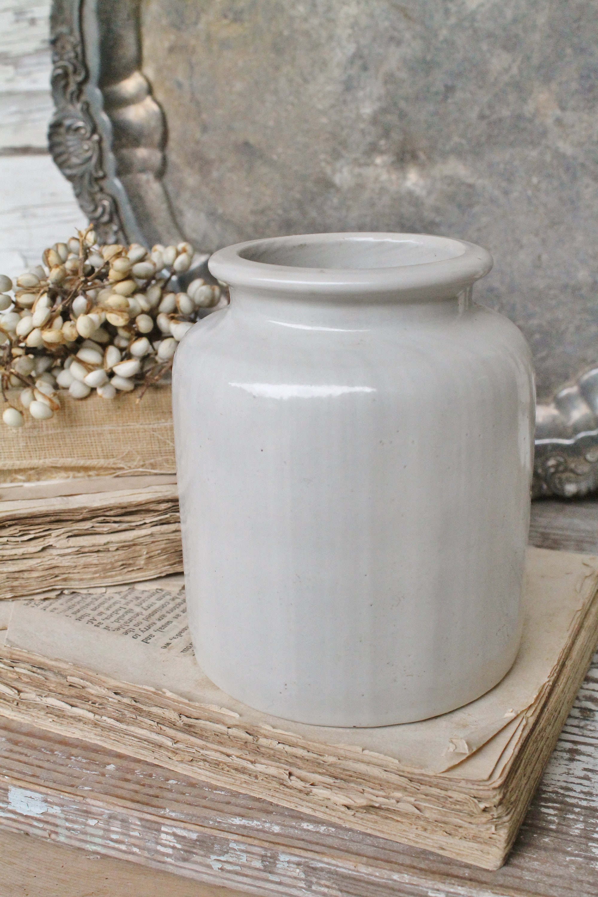 Antique Mustard Crock Jar Farmhouse Decor Fixer Upper Decor Stoneware Vintage Crock