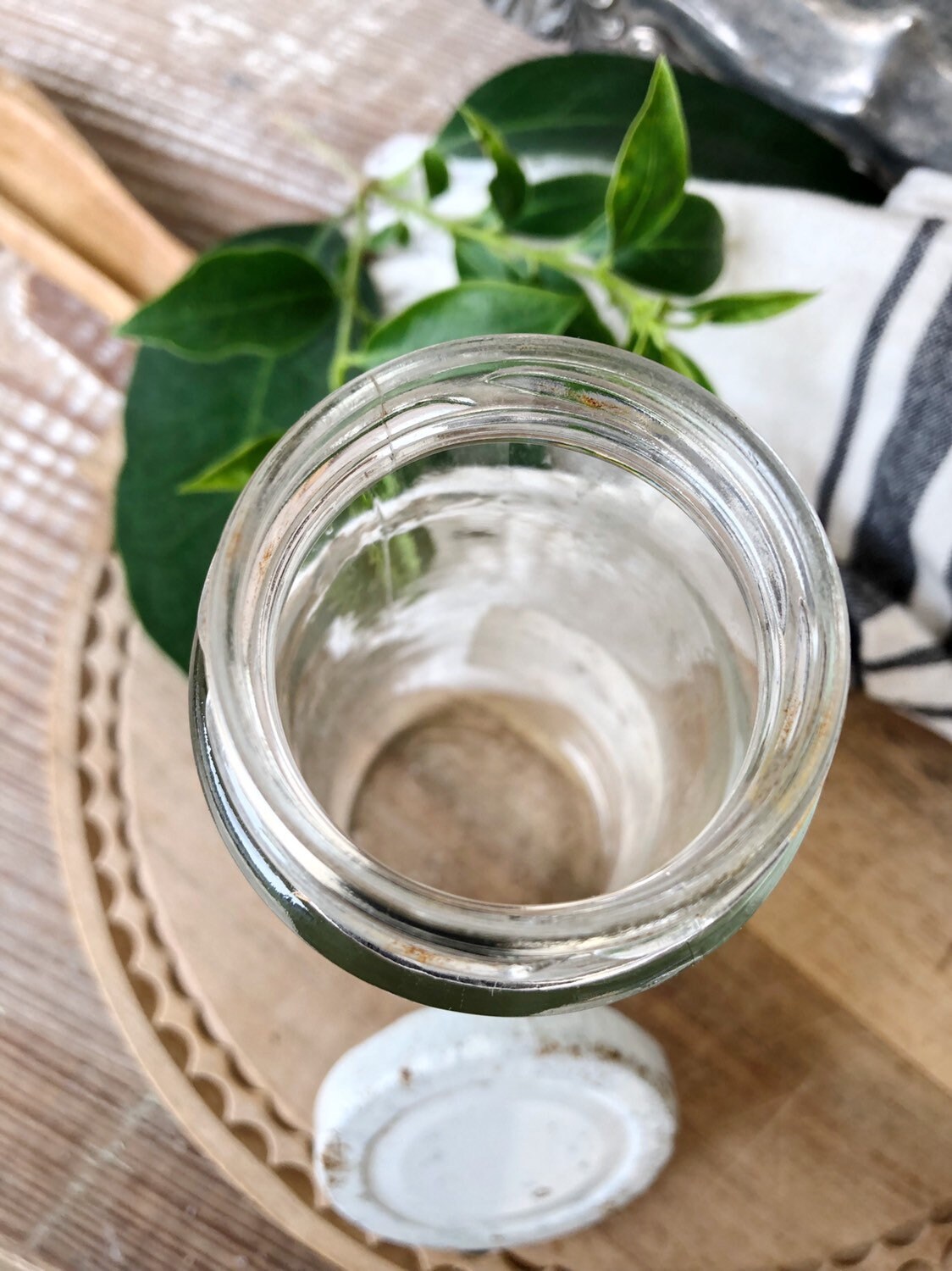 Vintage Chippy White Glass Jar with Lid Metal Container Towie SPANISH