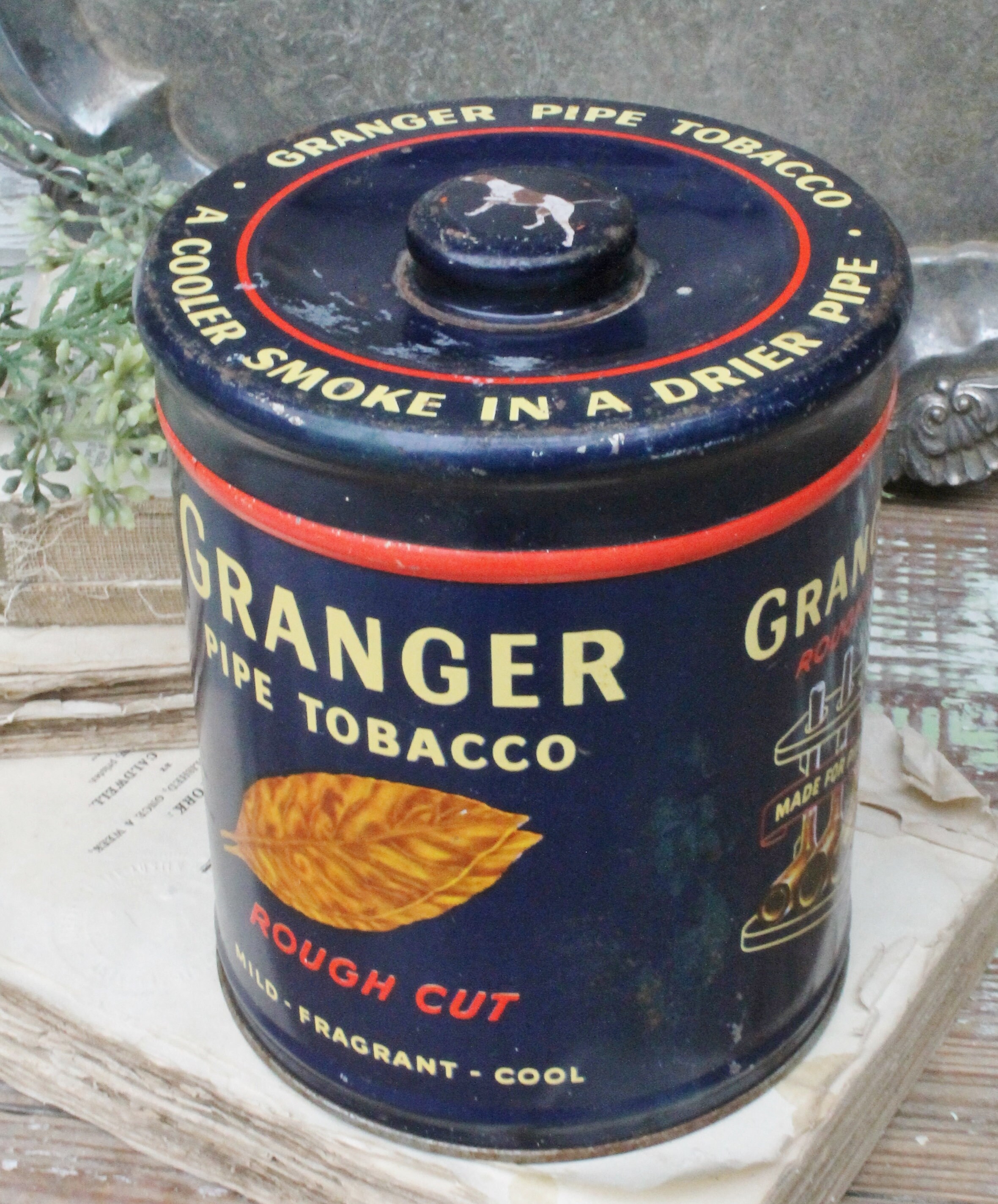 Antique GRANGER Pipe Tobacco Tin Canister Box Farmhouse Decor Fixer