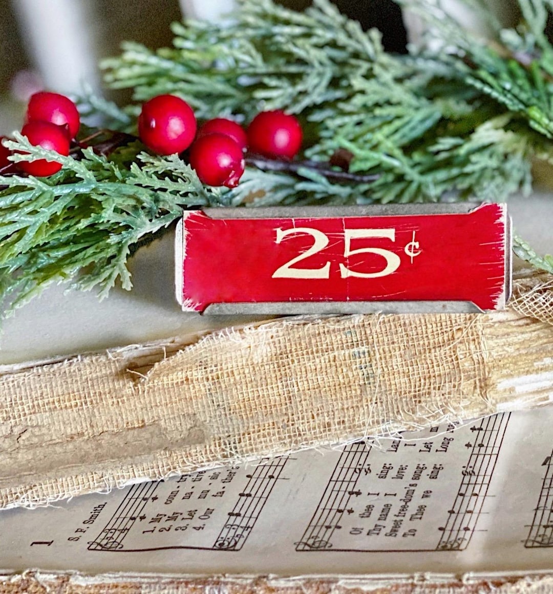 Vintage Metal Price Tag Holder RED 25 CENT Antique Mercantile Shelf ...