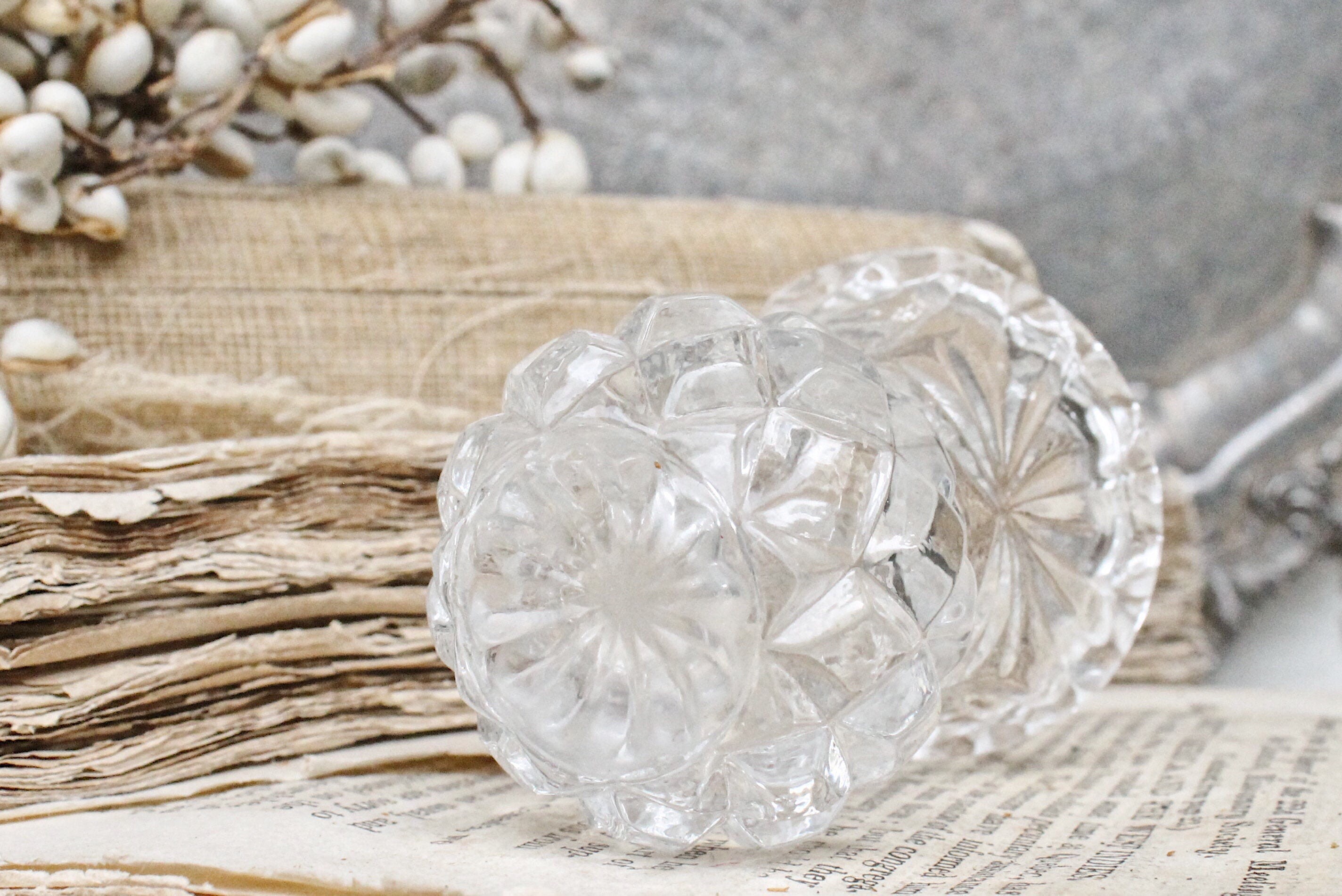 Antique Vintage Cut Glass Toothpick Holder Scallop French Country