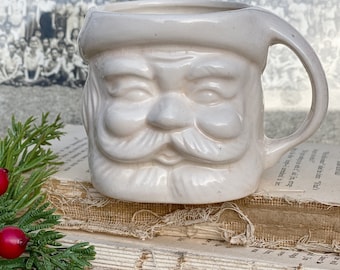 Vintage Ironstone Santa Claus Cup Mug FULL SIZE Creamy White Santa Farmhouse Christmas Decor RARE Japan Crazing Grungy Crazed
