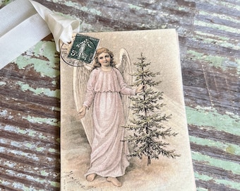 ANGEL Christmas Gift Tags Vintage POST CARD Farmhouse Decor Card French Shabby Gift Wrap Christmas Tree Ornament