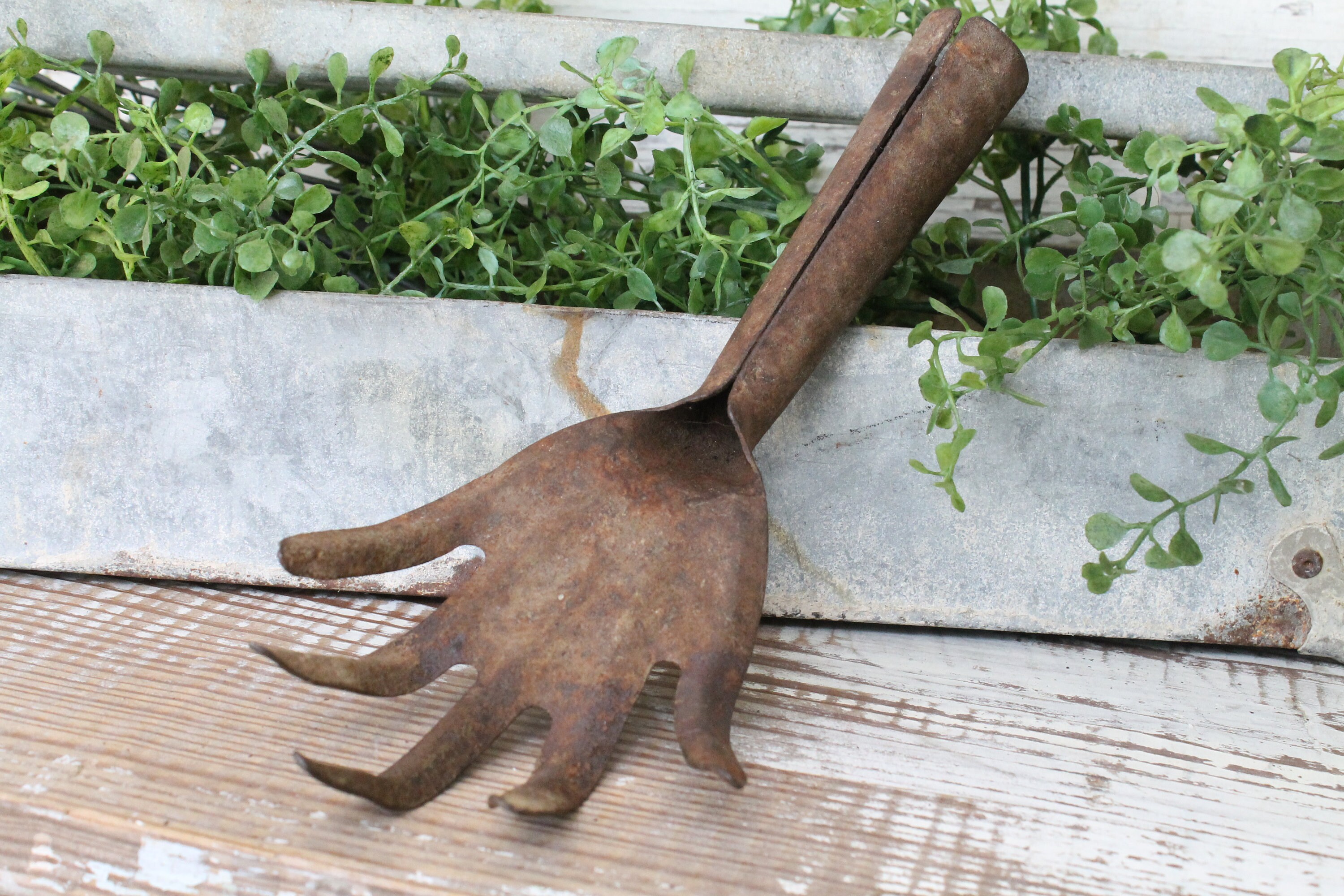 Vintage Garden Hand Tool CULTIVATOR Fork Metal Farmhouse Country French