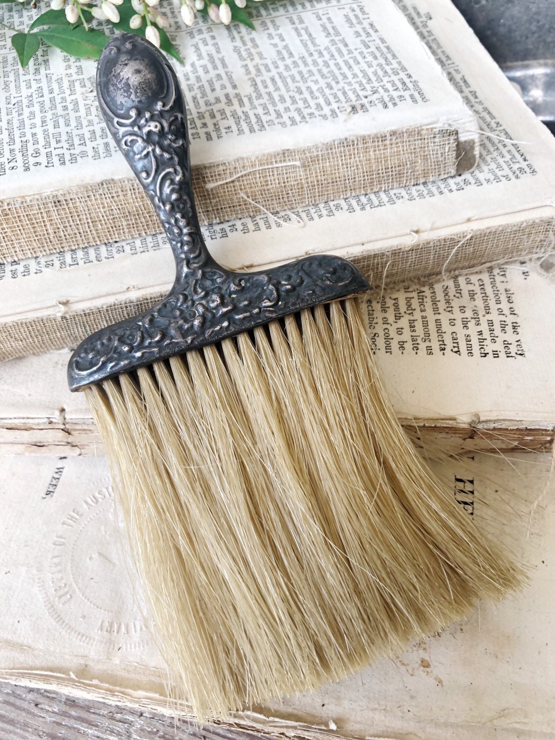 Antique Silver Whisk Crumb Broom Monogrammed Ornate Victorian Hand