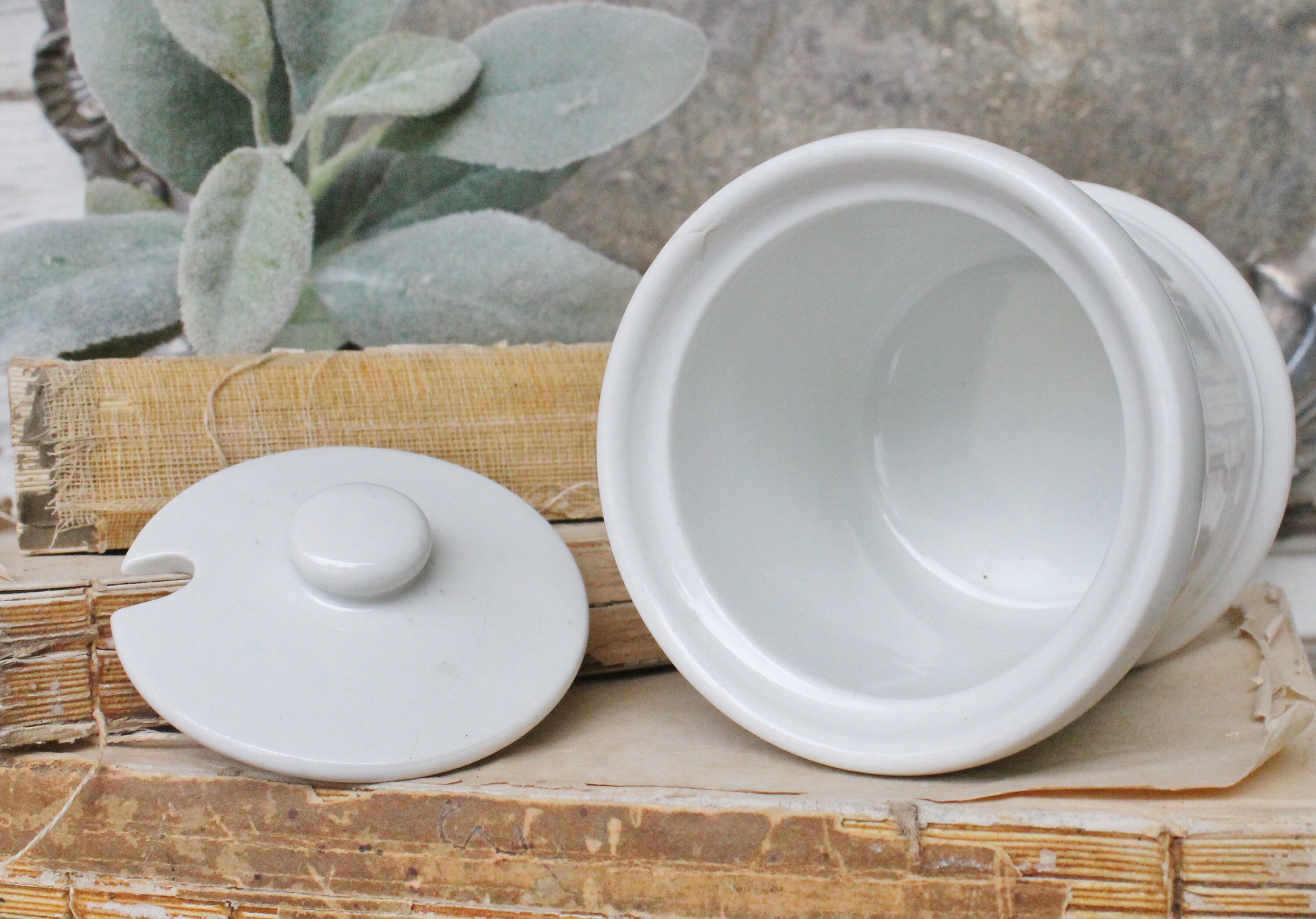 Antique Ironstone Mustard Crock Jar Pot Caviar Pot Jar Bowl BAILEY