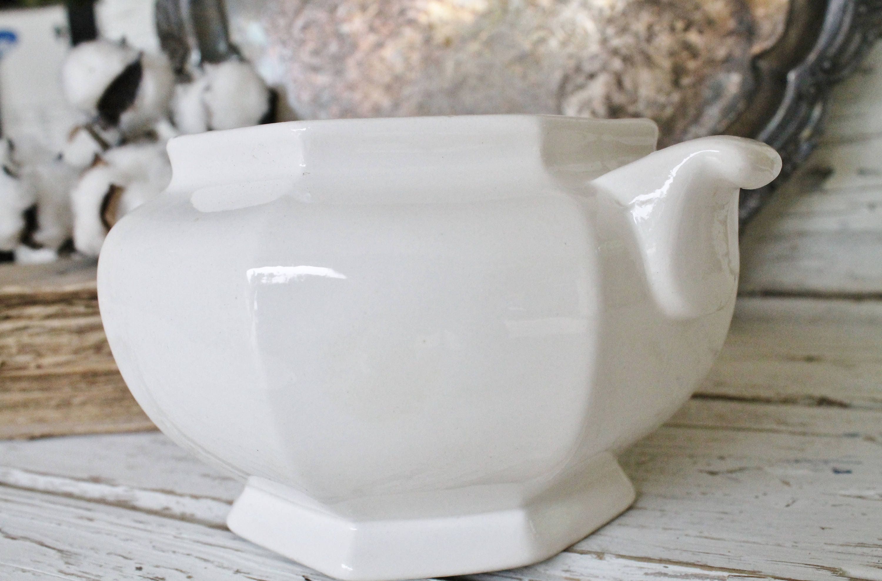 Vintage White Tureen Compote Footed Bowl Farmhouse Decor Fixer Upper Decor