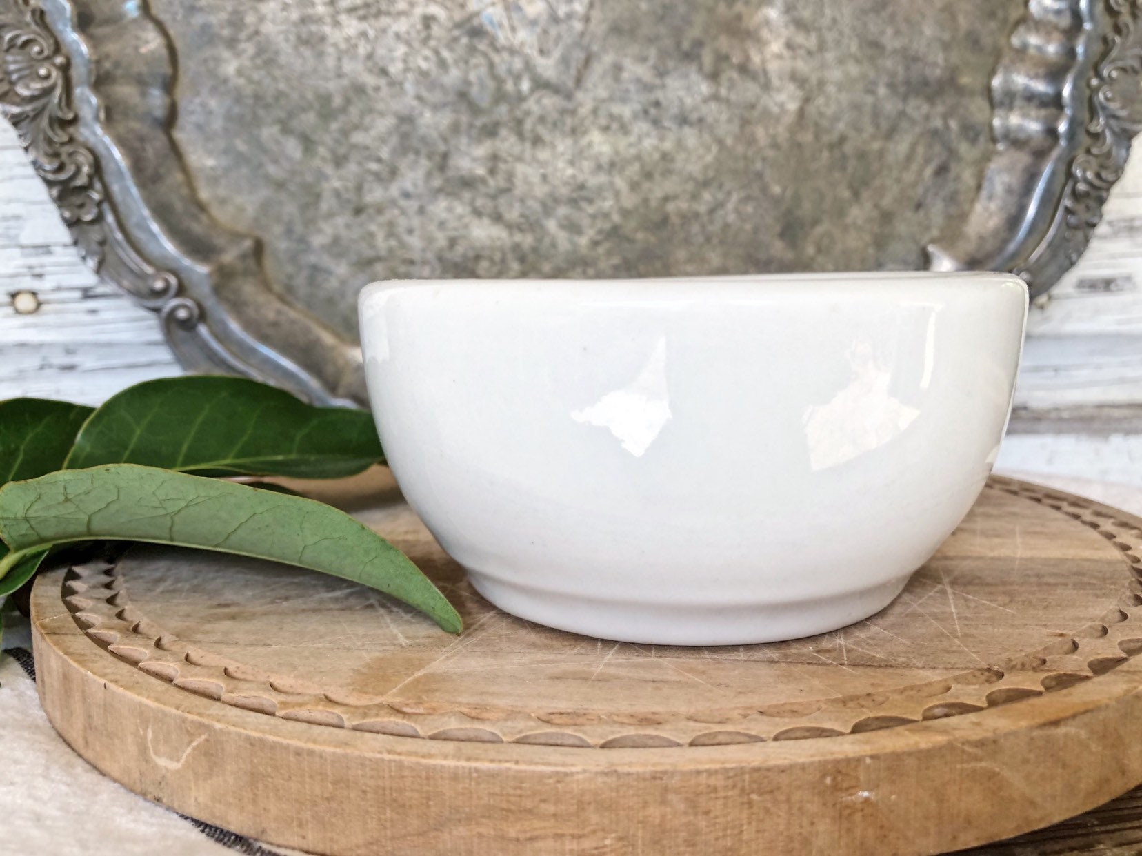 Antique White Ironstone Bowl Footed Apothecary Compote Bowl Farmhouse