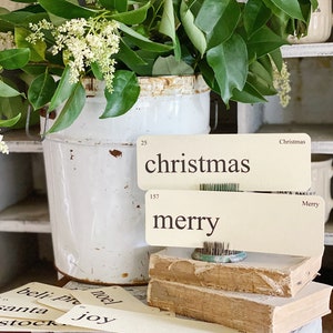 CHRISTMAS Flash Cards LARGE Vintage Inspired Word Flashcard SET Of 8 Farmhouse Decor Holiday Joy Noel Merry Believe Primitive 1st Edition