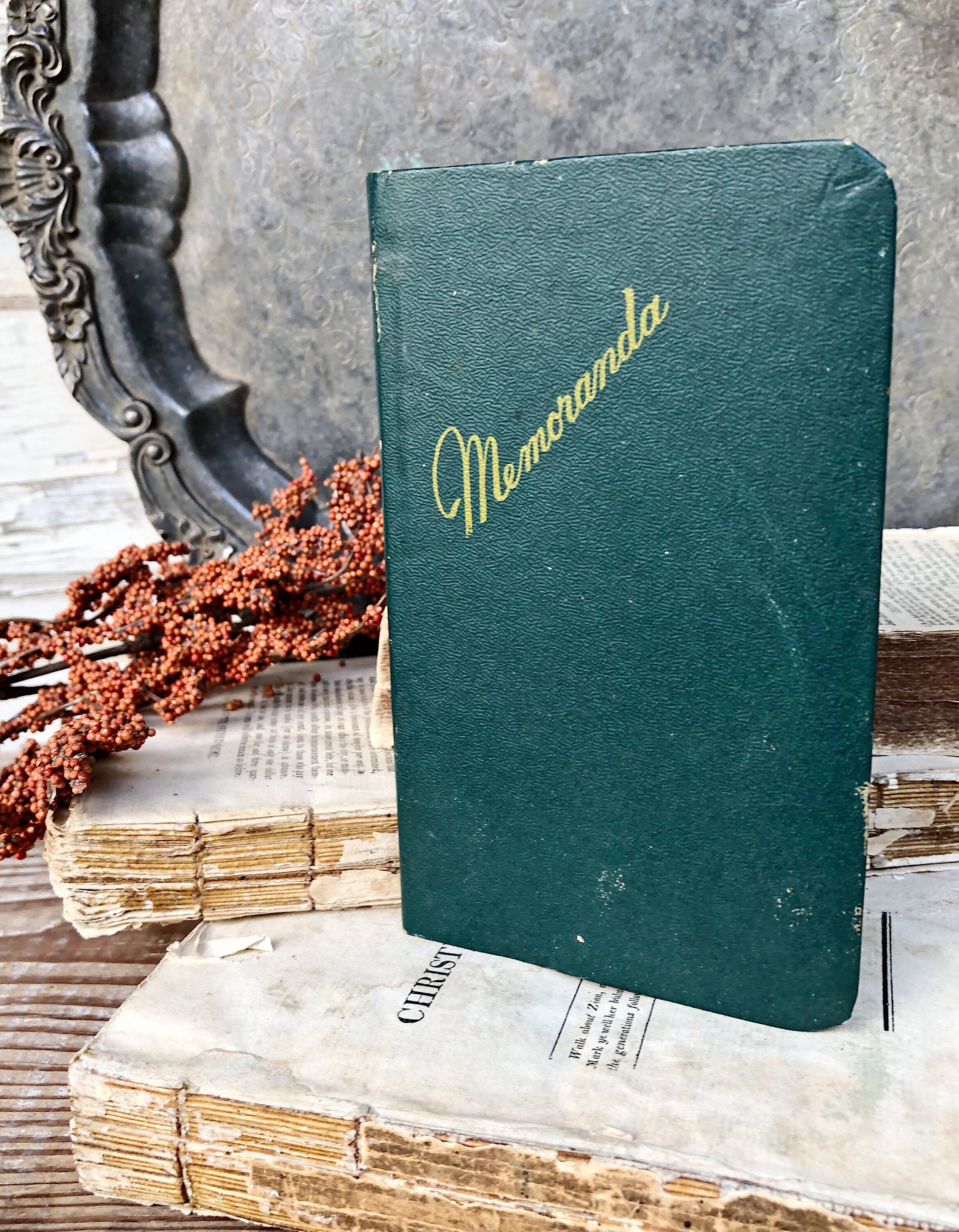 Vintage MEMORANDUM Notebook Journal Ledger Book Farmhouse Decor Fixer