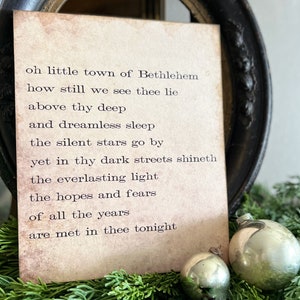 Oh Little Town Of Bethlehem Sign Wood Vintage Christmas Decor  Mounted Farmhouse  Decor Book Page Primitive