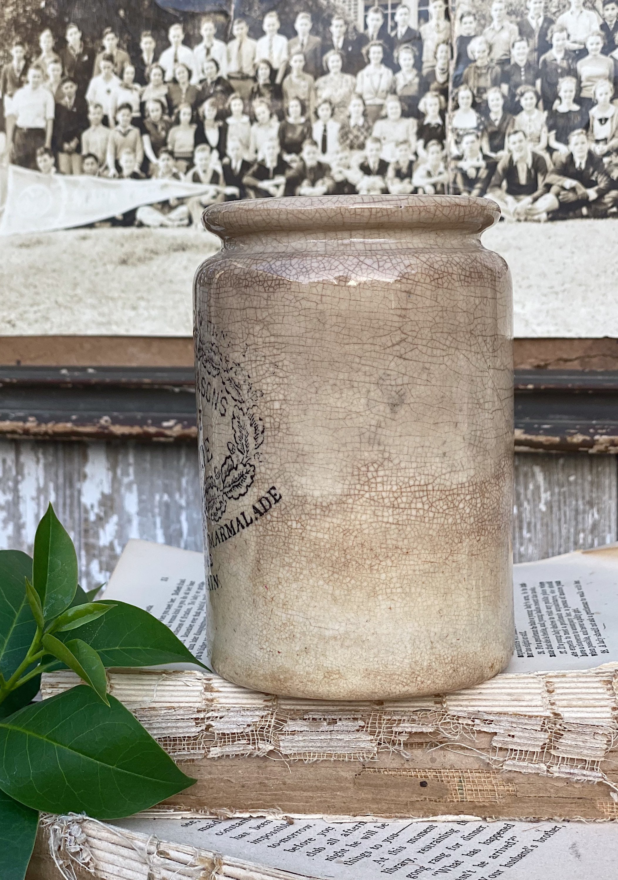 Antique Marmalade IRONSTONE Jar DUNDEE James Keiller Crock Rolled Rim Farmhouse Decor England