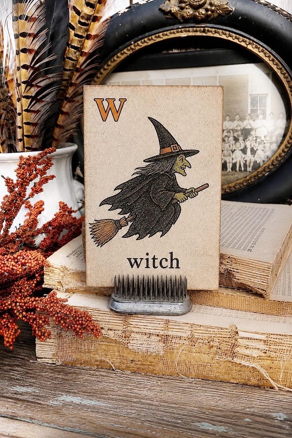 WITCH Halloween Flash Card Vintage Decor Fall Party