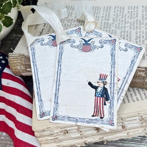 Lot de 8 étiquettes pour cadeaux vintage patriotique ONCLE SAM Americana Farmhouse Decor, usa 4 juillet