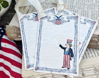 UNCLE SAM PATRIOTIC  Vintage Gift Tags Americana Farmhouse Decor Card Set of 8 usa